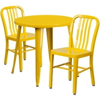 Flash bútorok Craig kereskedelmi minőségű 30 kerek sárga fém Beltéri-Kültéri asztali szett függőleges léc hátsó székekkel