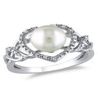 Miabella édesvízi tenyésztett gyöngy és Carat T.W. Gyémánt sterling ezüst szívgyűrű