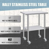 Hally rozsdamentes acél asztal prep & Work görgő kerekek NSF kereskedelmi Heavy Duty asztal Undershelf és horganyzott