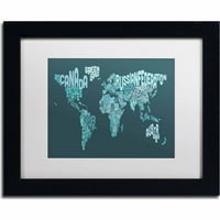Védjegy Képzőművészet A világ szöveges térképe ii vászon művészete, Michael Tompsett, White Matte, Fekete Frame