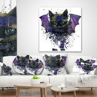 Designart fekete macska kék szárnyakkal - Animal Dobás párna - 12x20