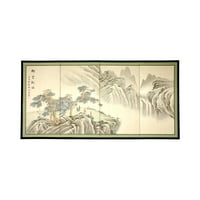 3ft. Hosszú kézzel festett kínai selyem fali művészet képernyő - hegyi táj