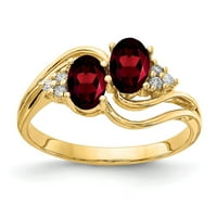 Szilárd 14K sárga arany 6x ovális gránát január piros drágakő gyémánt eljegyzési gyűrű mérete 6