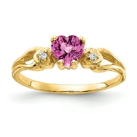 Ősi arany karátos sárga arany szív rózsaszín zafír és gyémánt gyűrű