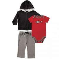 Yoga Sprout baba és kisgyermek fiú pamut kapucnis, Body vagy Tee Top, és nadrág, Shark Baby, 6 hónapos