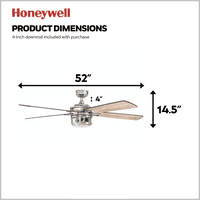 Honeywell Bontera 52 kézműves csiszolt nikkel LED távirányító mennyezeti ventilátor