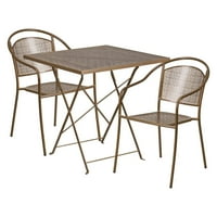 Flash bútorok 28 négyzet alakú Beltéri-Kültéri acél összecsukható terasz asztal készlet kerek hátsó székekkel, több