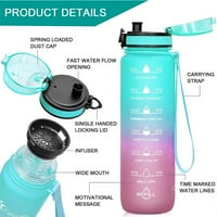Vizes palack, sport palack, liter vizes palack szalmával és Időkészítővel, Szivárgásmentes, BPA-mentes, hordozható