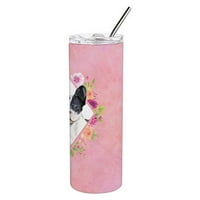 Carolines kincsek Ck4260tbl Fekete-fehér Francia rózsaszín virágok rozsdamentes acél oz vékony pohár, oz