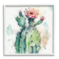 Stupell Industries akvarell kaktusz sivatagi természet botanikus és virágfestmény fehér keretes művészeti nyomtatási