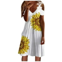 Nyári ruhák Női Térdig érő A-Line Rövid ujjú Divat V-nyakú napi nyomtatott ruha Sárga XL